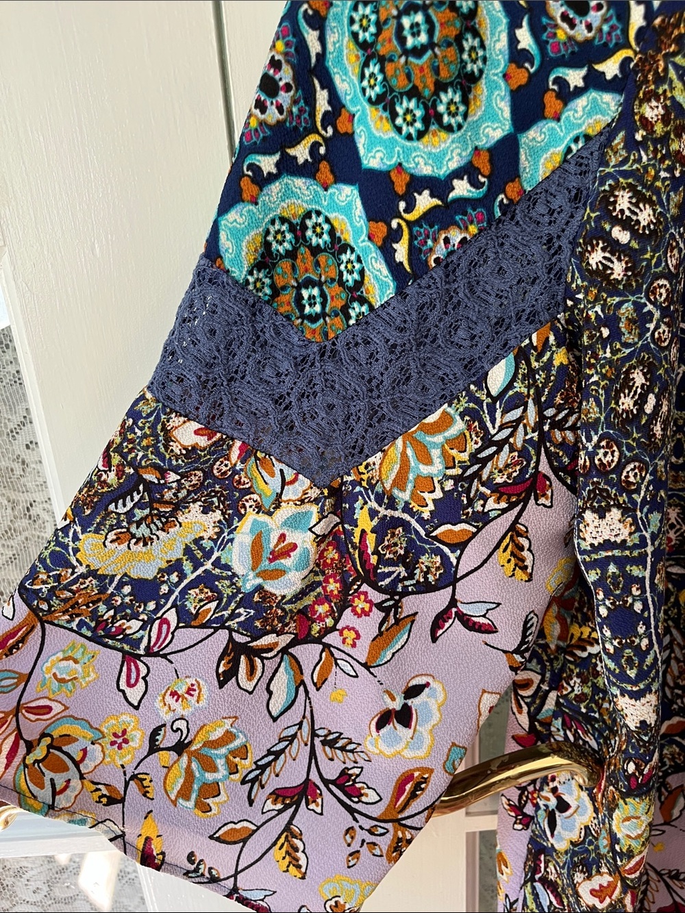 new directions Navy, Turquoise & Lilac Mixed-Print Peasant Blouse - Picture 3 of 8